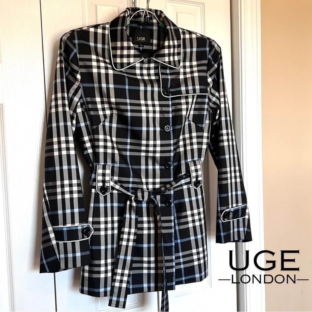 UGE London Lightweight Plaid Double-Breasted Short Belted Trench Coat Size M
